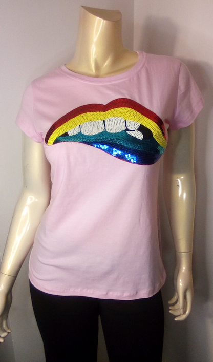 Women Short Sleeve T shirt - Rainbow Lips