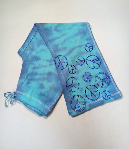 Junior Drawstring Pant Sequin peace signs Tie dye