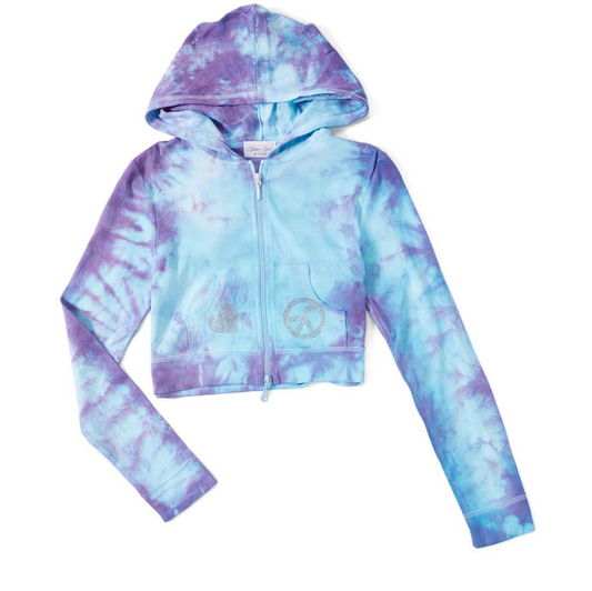 Girls & Junior Long Sleeve Zip Up Hoodie -Heart/Peace By Glitter Girl