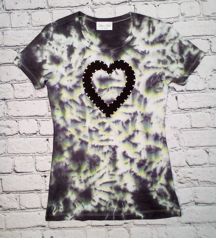 Girls & Junior Short Sleeve Top - Painted Heart/Rhinestones By Glitter Girl