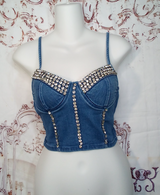 Junior Stunning Denim Jeweled Top By Bling bling U Sparkle Girl