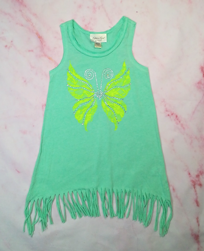 Girls Sleeveless Fringe Butterfly Dress