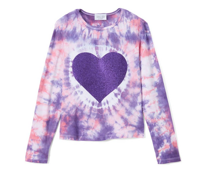 Girls T Shirt Long Sleeve Top Tie Dye Bullseye Sequin Sparkle Heart By Glitter Girl By Esmise