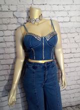 Junior Stunning Denim Jeweled Top By Bling bling U Sparkle Girl