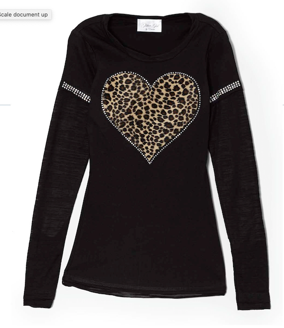 Girls & Juniors Long Sleeve T Shirt - Leopard Heart