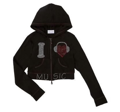 Girls & Junior Long Sleeve Zip Up Hoodie -" I Heart Music" By Glitter Girl