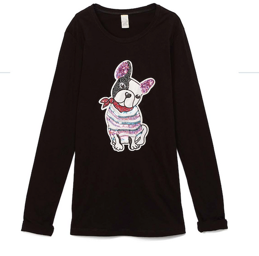 Girls Long Sleeve T shirt -Sequin Dog