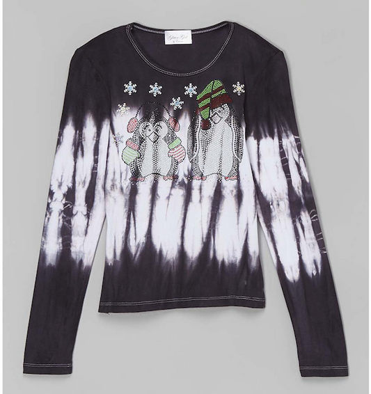 Girls Long sleeve T Shirt - Tie Dye Penguin