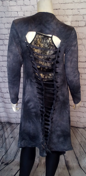 Women Long Sleeve Duster with Distressed Back Detail