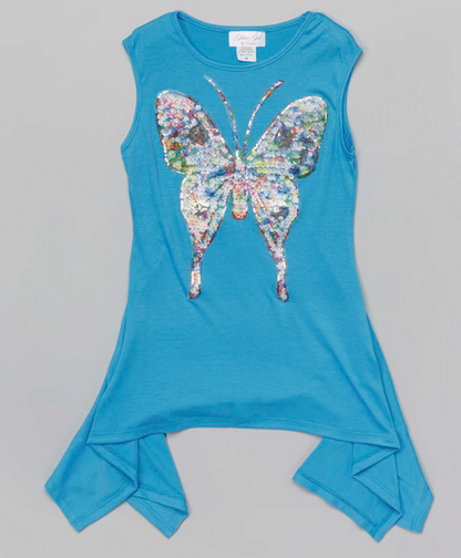 Girls Sleeveless Tunic Sequin Butterly