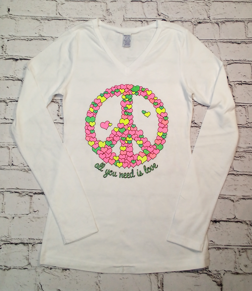 Girls Long Sleeve Top Peace Sign