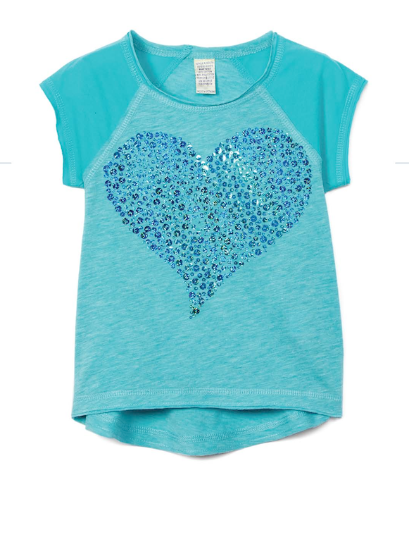 Girls Short Sleeve Top - Sequin Heart