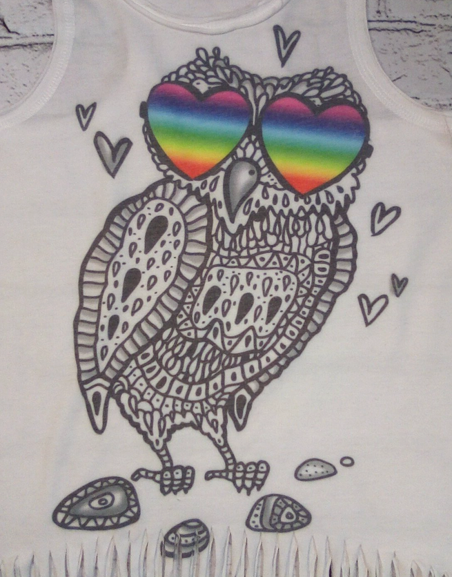Girls Sleeveless Top - Rainbow Owl