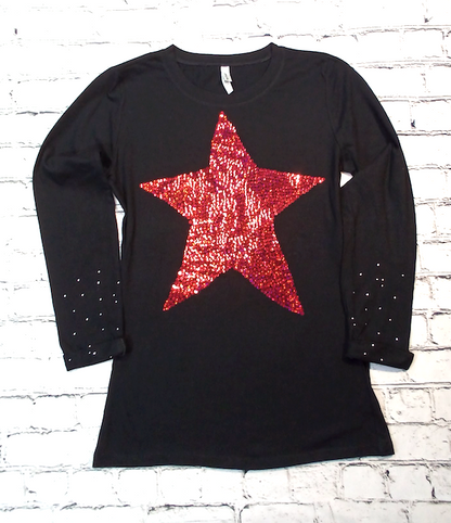 Girls Long Sleeve T shirt . Sequin Star  By Glitter Girl