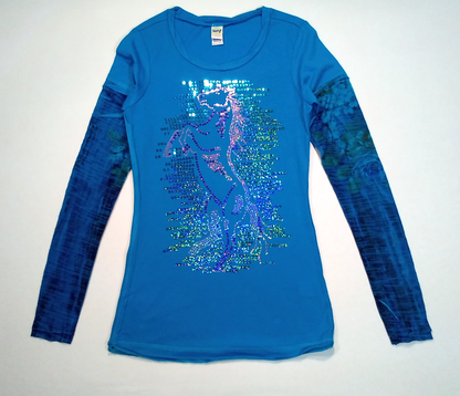 Girls Long Sleeve Top - Sequin Horse