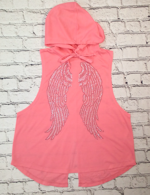 Junior Sleeveless Hoodie Wings/ slit back
