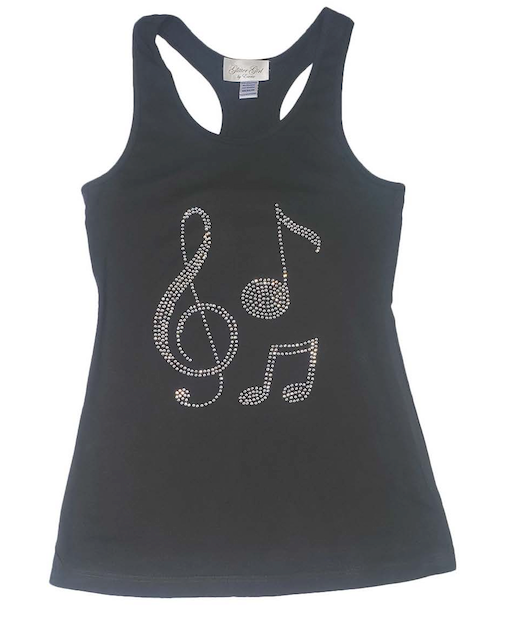 Girls & Junior Sleeveless Tank Top -Rhinestone Music Notes