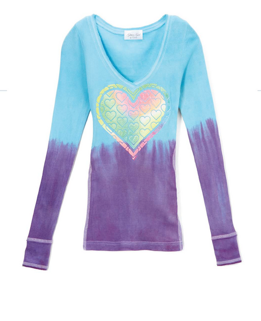 Girls Long Sleeve Top - V Neck - Heart