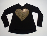 Girls Long Sleeve Top Nailhead Gold Heart