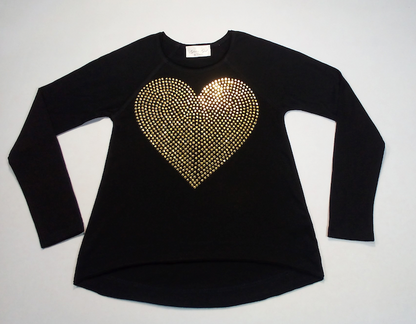 Girls Long Sleeve Top Nailhead Gold Heart