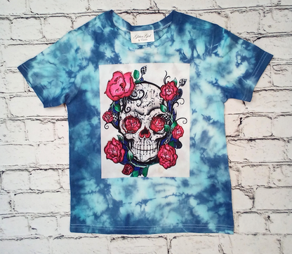 Girls  & Junior Short Sleeve T shirt- Skull/Flowers By Glitter Girl