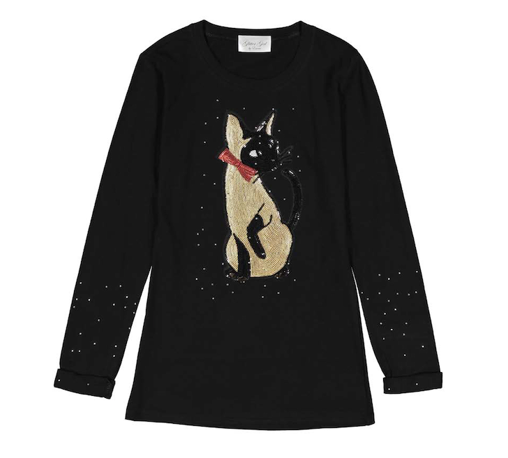 Girls & Junior Long Sleeve T Shirt - Gold Cat