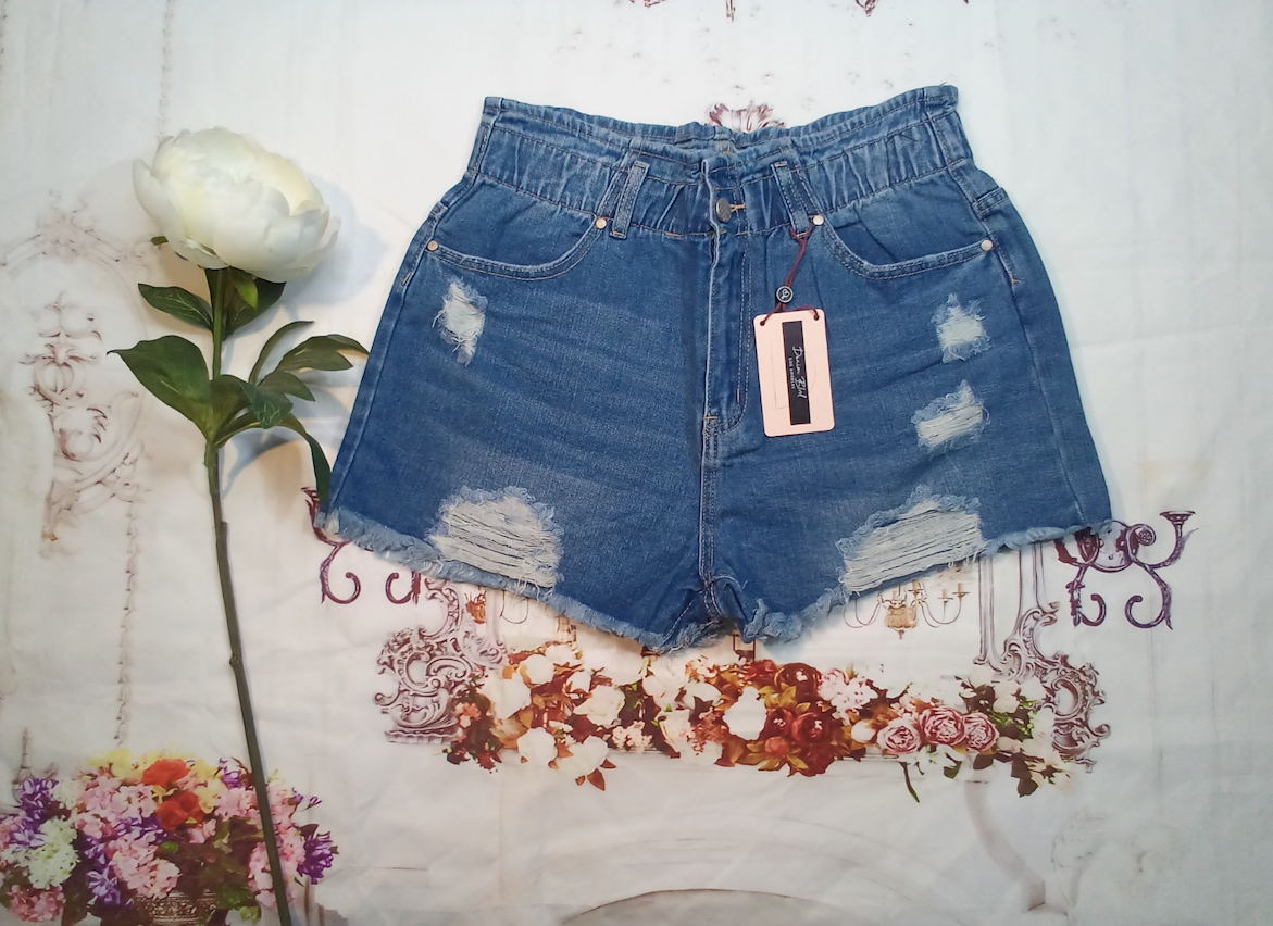 Women Denim Shorts- Paper bag waist