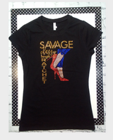 Women & Juniors Short Sleeve Tee Shirt - Rhinestone Savage By Bling Bling U Sparkle Girl