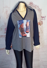 Women Long Sleeve Pull over Hoodie - Rhinestone Shoes