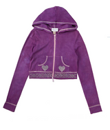Girls Long Sleeve Top - Zip up Jacket - Rhinestone Hearts