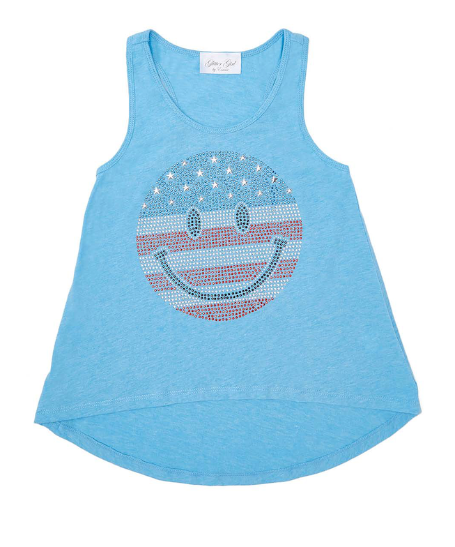 Girls Sleeveless Top - Americana Smiley Face