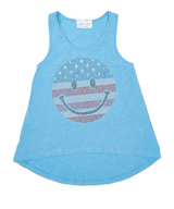 Girls Sleeveless Top - Americana Smiley Face