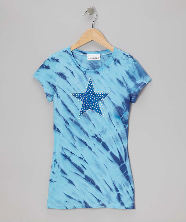 Girls T Shirt Short Sleeve Top- Tie Dye - Hand Painted Star with Rhinestones By Glitter Girl By Esmise