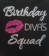Women Short Sleeve T shirt - Birthday Diva Squad- Rhinestone-Cotton/Spandex