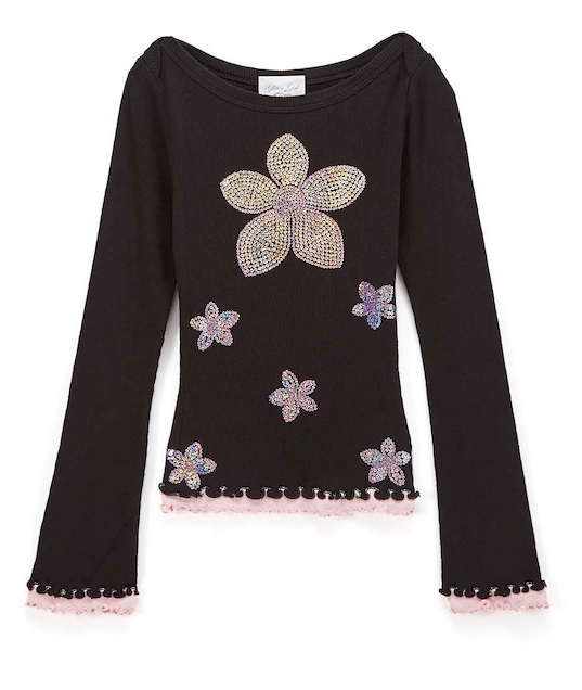 Girls Long Sleeve Top - Sequin Flowers