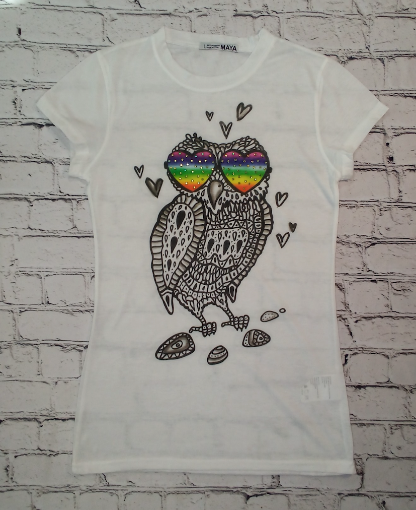 Girls Short Sleeve Top Rainbow Owl
