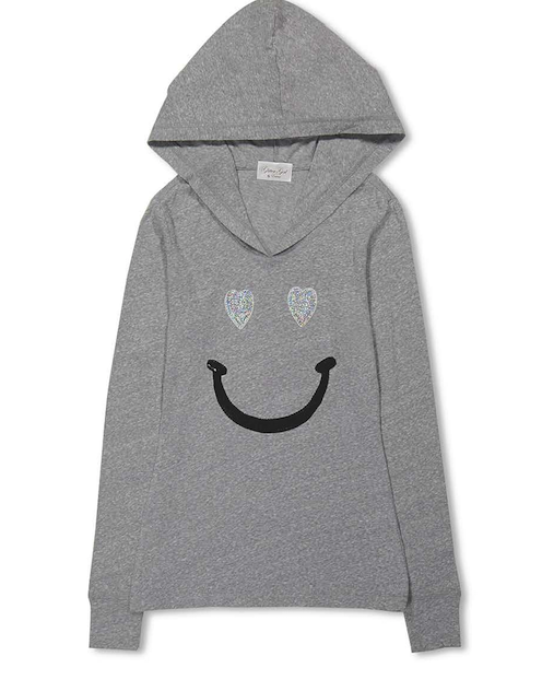 Girls & Junior Long Sleeve Pull Over hoodie - Sequin Smiley face