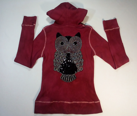 Girls Long Sleeve Zip Up Hoodie Jacket - Sequin Owl