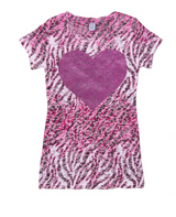 Girls Top Short Sleeve Zebra Glitter Heart