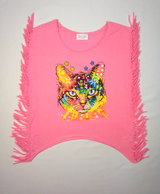 Girls Sleeve Top - Fringe - Mosaic Cat