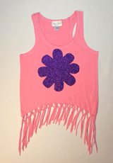 Girls Sleeve Top - Fringe - Sequin Flower