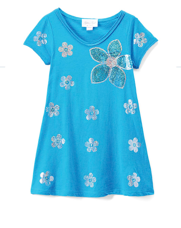 Girls Short Sleeve Top - Tunic - Sequin Flowers