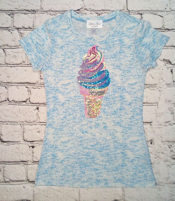 Girls Short Sleeve Top - Sequin Ice Cream Cone