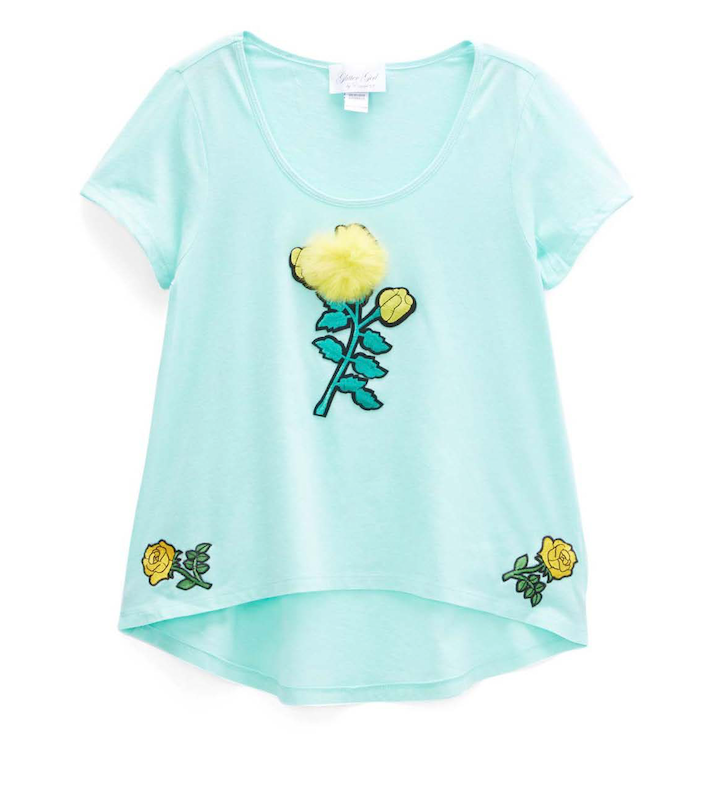Girls Top Short Sleeve Hi Low Flower Top
