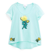 Girls Top Short Sleeve Hi Low Flower Top