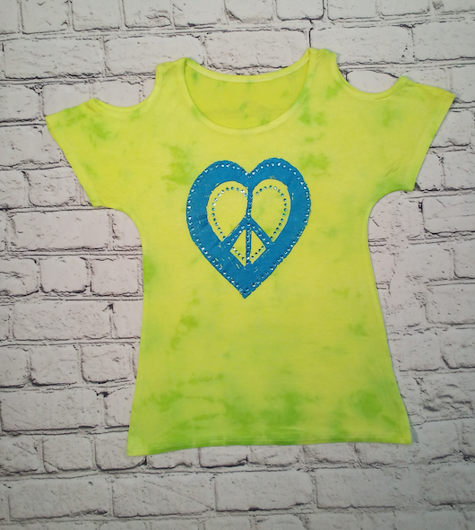 Girls Short Sleeve Top -Cold Shoulder  Heart/Peace