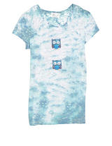 Girls Top Short Sleeve Owl Patches- Burnout Fabric