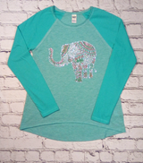 Girls Long Sleeve Top -Rhinestone Elephant