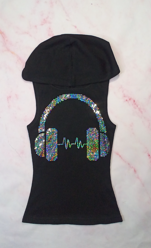 Girls Sleeveless Top Sequin Headphone