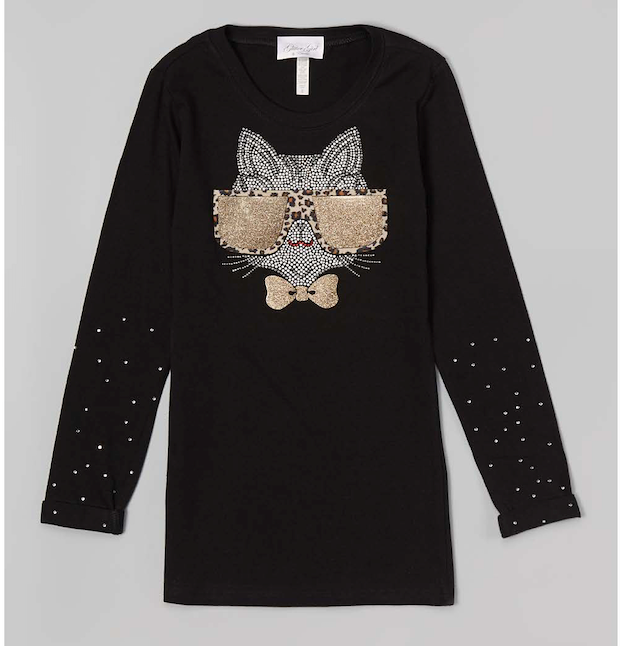 Girls Long Sleeve Top - Leopard Cool Cat
